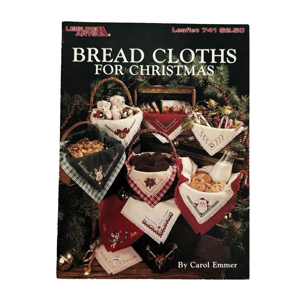 Vtg 80s Christmas Leisure Arts Bread Cloth Cross Stitch Patterns Carol Emmer 741